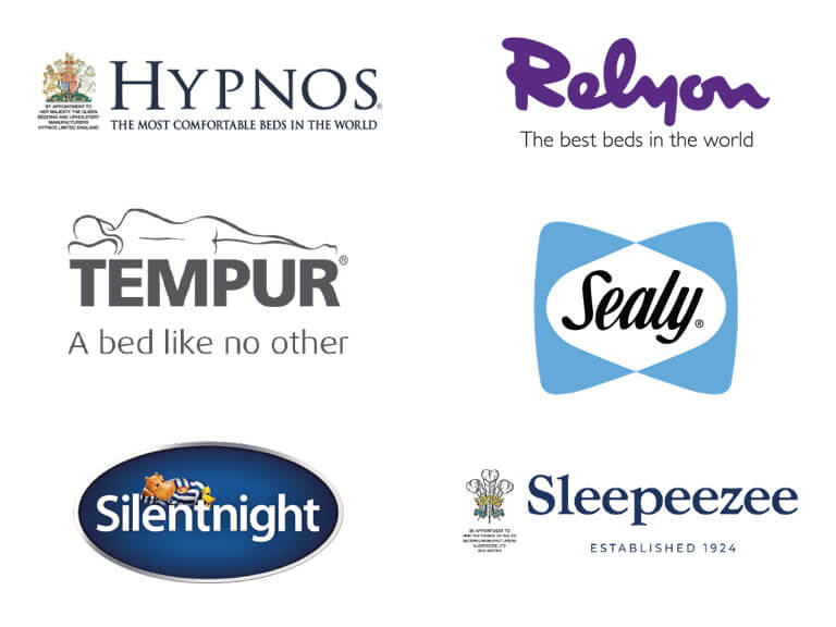 A collection of logos representing trusted brands that partner with Land of Beds