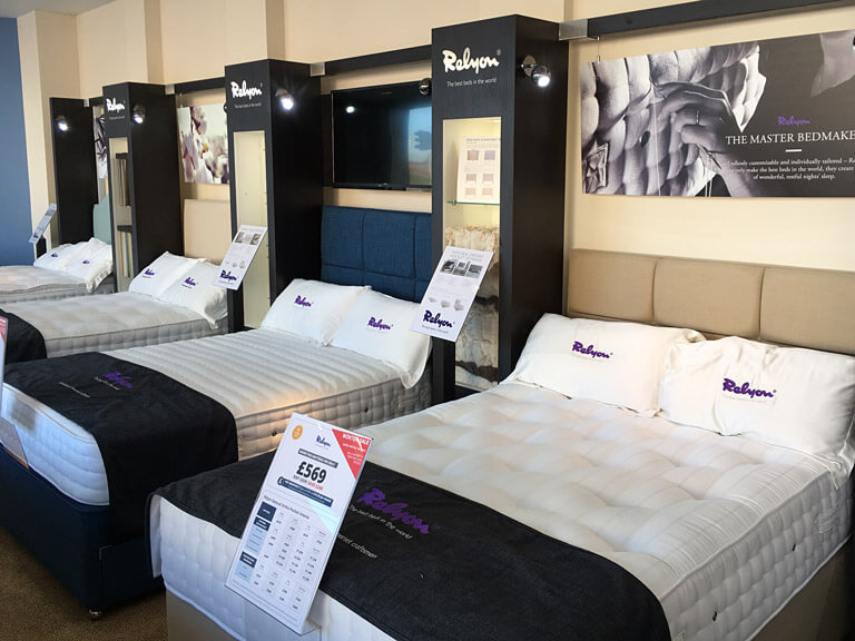 A view of the Relyon range of beds set out on display