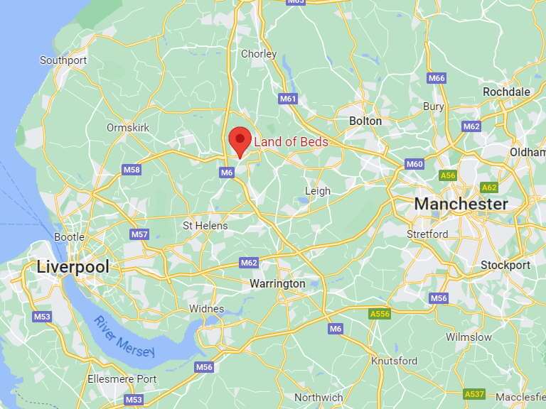 Map showing the Land of Beds Wigan showroom