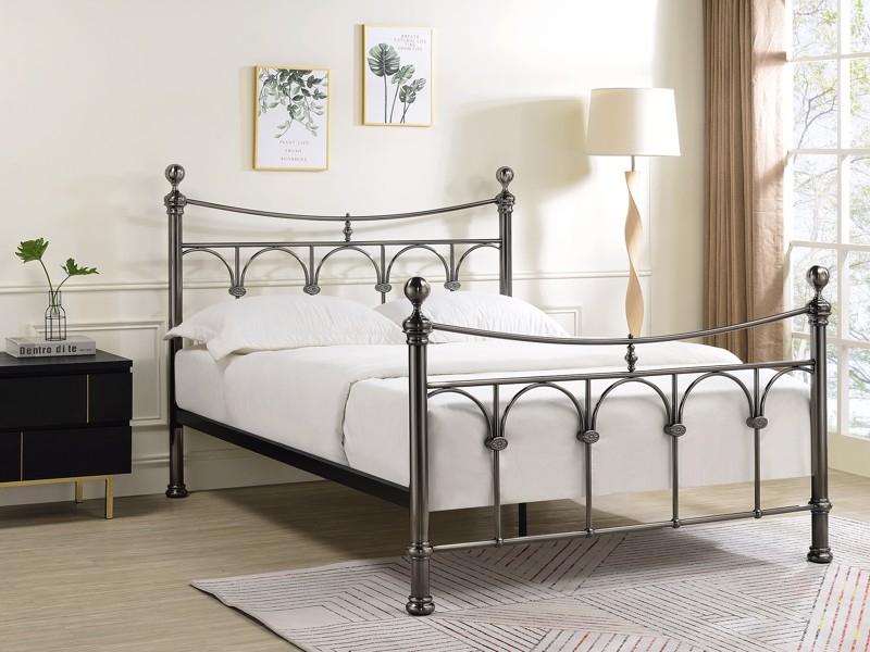 Gladstone Nickel Metal Bed Frame with antique finish and ornate detailing